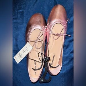 Metallic Pink Ballet Flats with decorative ties
